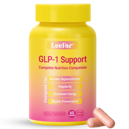 LeeFar GLP-1 Support – Nutrition Companion for GLP-1 Users to Help Fill Nutrient Gaps from  Reduced Food Intake – 13 Vitamins, 8 Minerals, Fiber & 1 Billion CFU Probiotic for Regularity,  Energy & Muscle Preservation – 60 Capsules