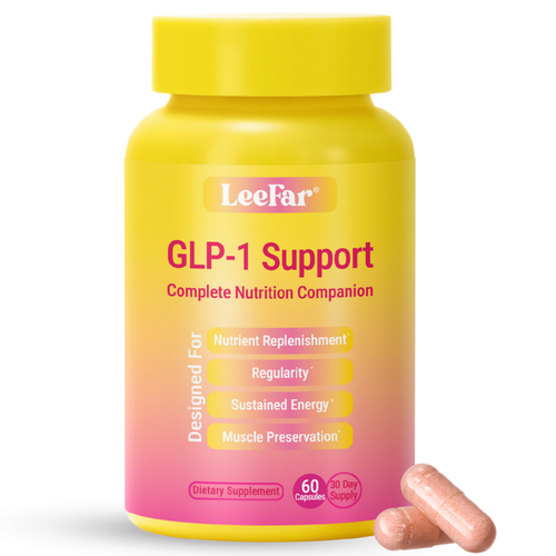 LeeFar GLP-1 Support – Nutrition Companion for GLP-1 Users to Help Fill Nutrient Gaps from  Reduced Food Intake – 13 Vitamins, 8 Minerals, Fiber & 1 Billion CFU Probiotic for Regularity,  Energy & Muscle Preservation – 60 Capsules