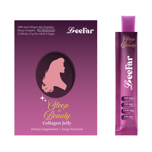 LeeFar Sleep & Beauty Collagen Jelly – 1800mg Bio-Peptides Collagen + Nighttime Blend | Magnesium Glycinate, L-Theanine, Hyaluronic Acid | Restful Sleep, Skin Elasticity & Hydration, Collagen Formation for Hair, Skin & Nails| Grape Flavor |15 Stick Packs