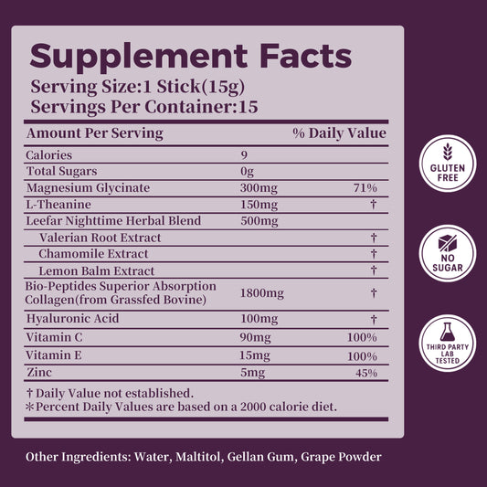 LeeFar Sleep & Beauty Collagen Jelly – 1800mg Bio-Peptides Collagen + Nighttime Blend | Magnesium Glycinate, L-Theanine, Hyaluronic Acid | Restful Sleep, Skin Elasticity & Hydration, Collagen Formation for Hair, Skin & Nails| Grape Flavor |15 Stick Packs