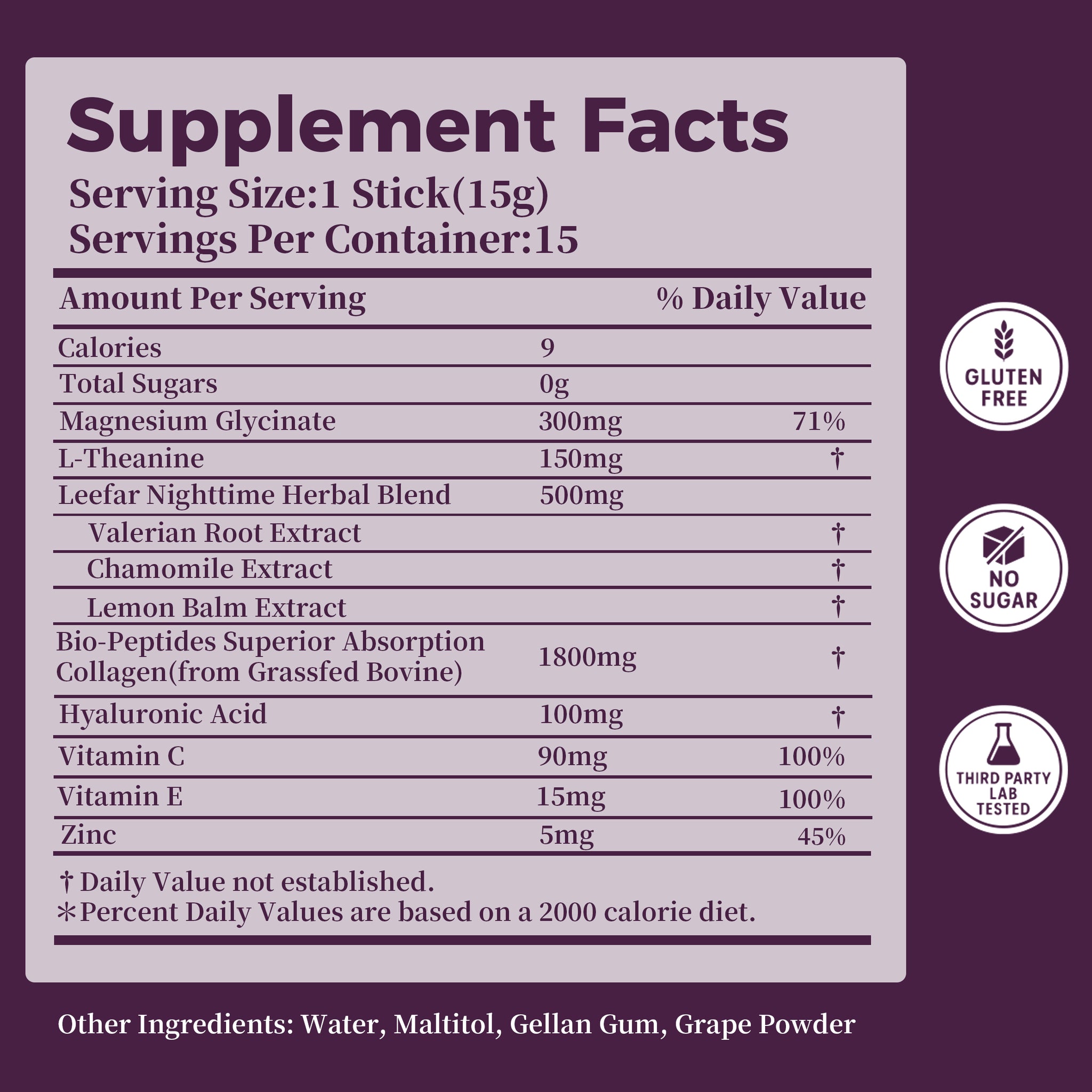 LeeFar Sleep & Beauty Collagen Jelly – 1800mg Bio-Peptides Collagen + Nighttime Blend | Magnesium Glycinate, L-Theanine, Hyaluronic Acid | Restful Sleep, Skin Elasticity & Hydration, Collagen Formation for Hair, Skin & Nails| Grape Flavor |15 Stick Packs