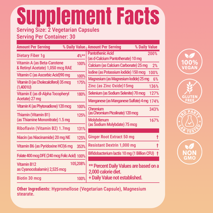 LeeFar GLP-1 Support – Nutrition Companion for GLP-1 Users to Help Fill Nutrient Gaps from  Reduced Food Intake – 13 Vitamins, 8 Minerals, Fiber & 1 Billion CFU Probiotic for Regularity,  Energy & Muscle Preservation – 60 Capsules