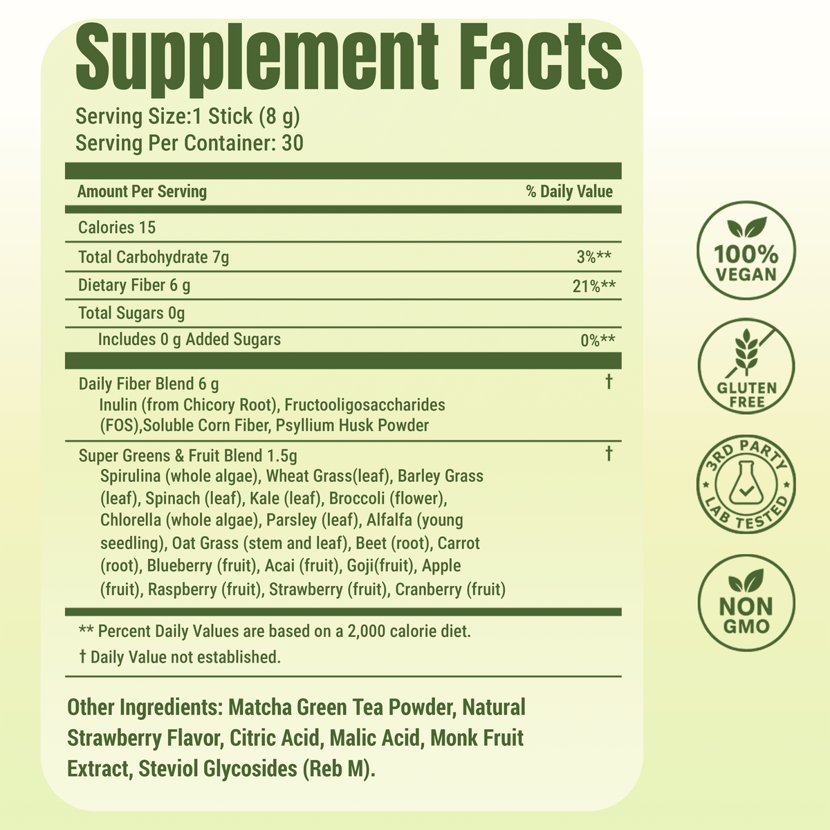 LeeFar Fiber Max – High Fiber + Super Greens Powder with 6g Dietary Fiber, Prebiotics,  Super Greens & Super Fruits for Regularity, Gut Health, Digestive Comfort and Bloat Relief –  Strawberry Matcha Flavor, 30 Sticks