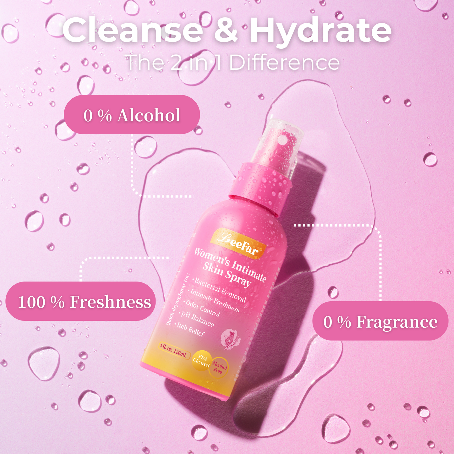 LeeFar Women’s pH Balance Intimate Spray – Feminine Mist for Odor Control & Itch Relief, Daily Hygiene Care, Gentle & Refreshing, Rinse-Free, Made in FDA Registered Facility