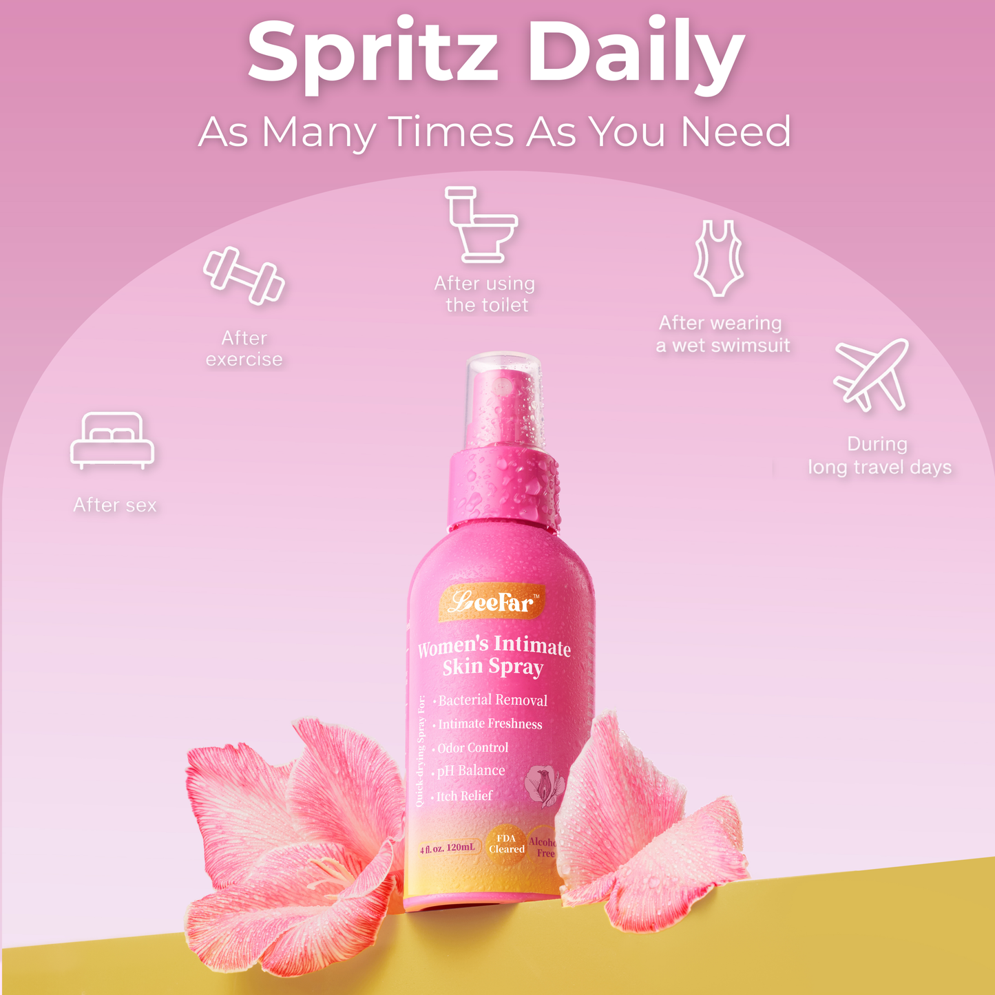 LeeFar Women’s pH Balance Intimate Spray – Feminine Mist for Odor Control & Itch Relief, Daily Hygiene Care, Gentle & Refreshing, Rinse-Free, Made in FDA Registered Facility