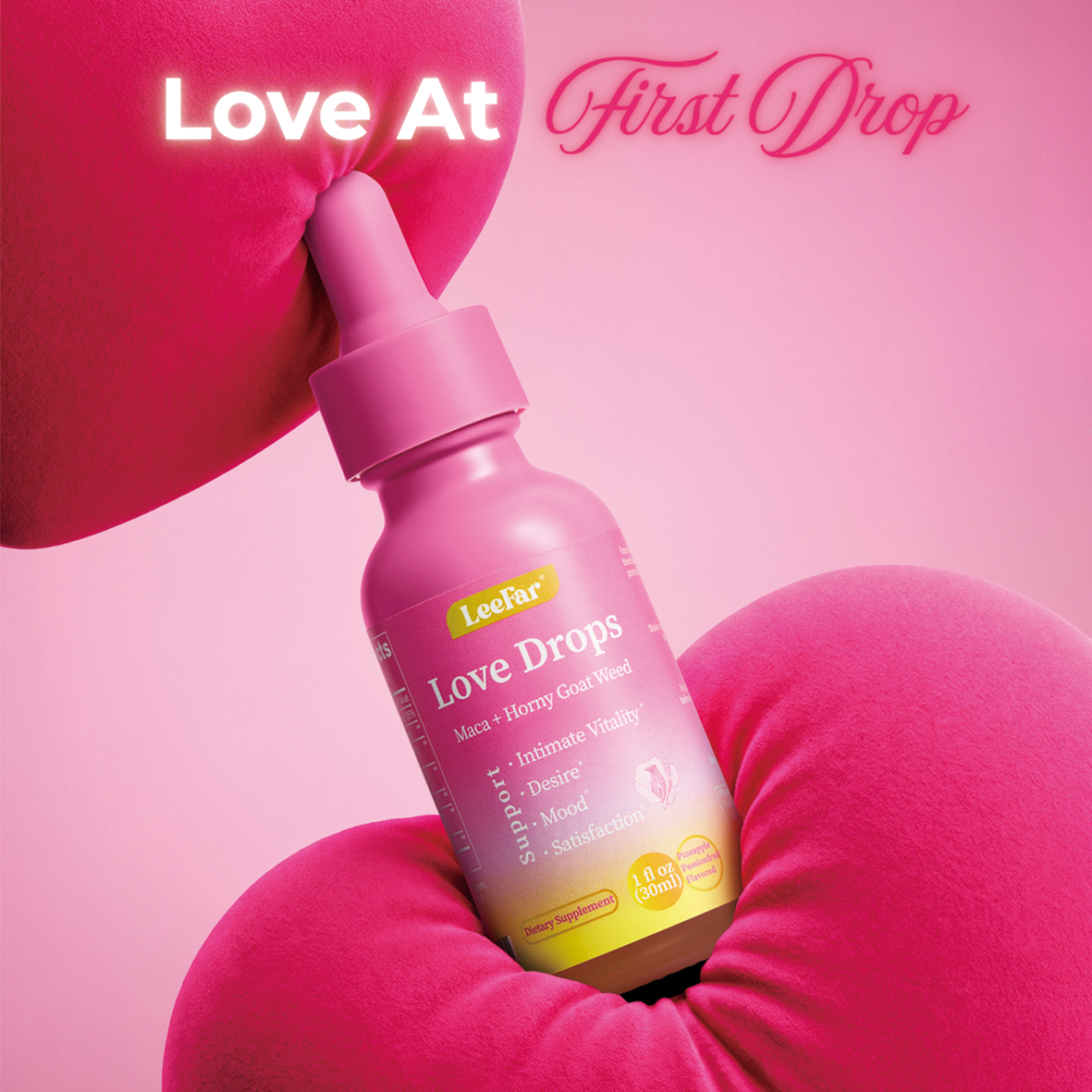 LeeFar Love Drops – Women’s Intimate Wellness Drops with Maca, Horny Goat Weed,  Ashwagandha, Damiana & Saffron for Desire, Mood, Intimate Vitality and Satisfaction – Pineapple  Passionfruit Flavor, 30 Servings