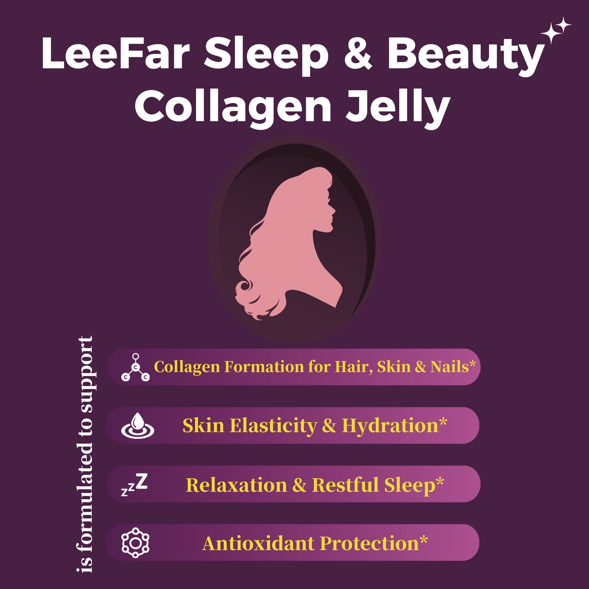 LeeFar Sleep & Beauty Collagen Jelly – 1800mg Bio-Peptides Collagen + Nighttime Blend | Magnesium Glycinate, L-Theanine, Hyaluronic Acid | Restful Sleep, Skin Elasticity & Hydration, Collagen Formation for Hair, Skin & Nails| Grape Flavor |15 Stick Packs