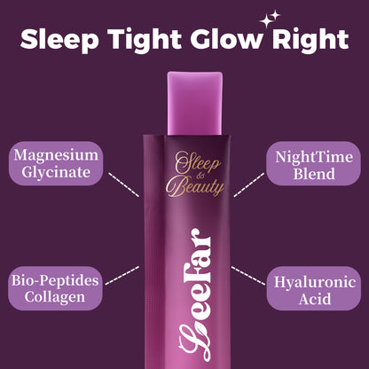 LeeFar Sleep & Beauty Collagen Jelly – 1800mg Bio-Peptides Collagen + Nighttime Blend | Magnesium Glycinate, L-Theanine, Hyaluronic Acid | Restful Sleep, Skin Elasticity & Hydration, Collagen Formation for Hair, Skin & Nails| Grape Flavor |15 Stick Packs